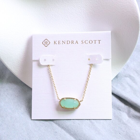 Kendra Scott Elisa Gold Chalcedony Glass Pendant Necklace Elegant Gift - Picture 1 of 2